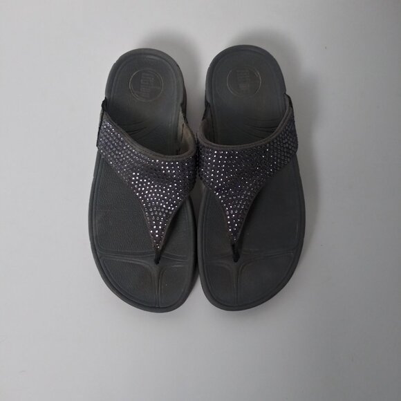 Fitflop Lulu Crystal Embellished Toe Post Sandal Pewter Gray Size 6 EUC - Picture 4 of 5
